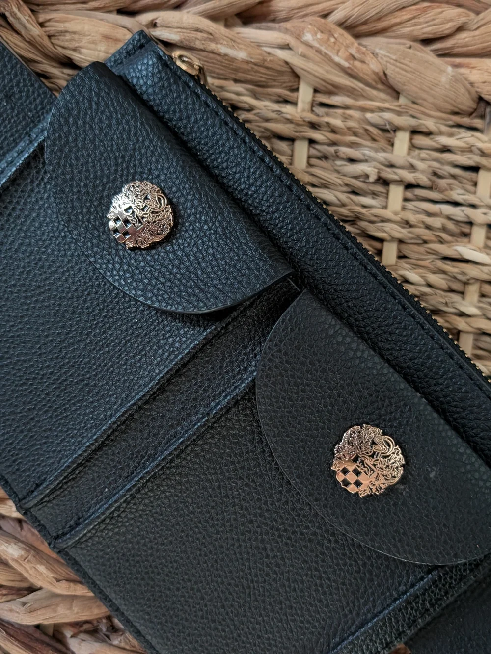 Black Belt Bag with Decorative Gold Buttons
